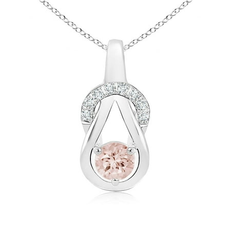 - Solitaire Round Morganite Infinity Knot Pendant with Diamonds in 950 Platinum (5mm Morganite) - SP0646MGD-PT-AA-5