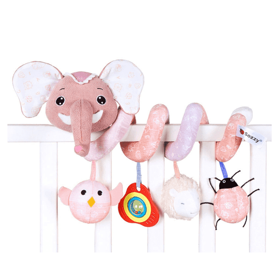 Spiral Baby Stroller & Car Seat Toy – Sensory Activity with Squeaker & Rattle for Newborns 0-12 Months, Soft Hanging Teether for Crib, Gym, and Travel