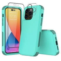 NIFFPD iPhone 14 Plus Case with Screen Protector Camera Lens Protector, Heavy Duty Hard Shockproof Phone Case for iPhone 14 Plus 6.7" Teal Light Green
