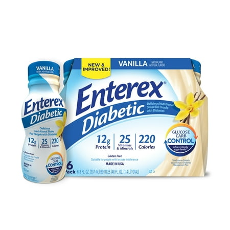 Enterex Diabetic Nutritional Meal Replacement Shake,for People with Diabetes, Vanilla,8 fl oz,6 Pack