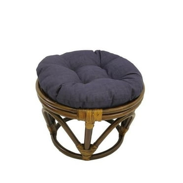 Rattan Ottoman with Outdoor Fabric Cushion, Azul