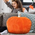 thumbnail image 4 of QLUEWX Large Pumpkin Plush Pillow, 13.7 Inch Fluffy 3D Pumpkin Shaped Throw Cushion Soft Stuffed Pumpkin Decor Pillow for Halloween Home Sofa Bedroom Decor Holiday Gift for Kids Adults, 4 of 6