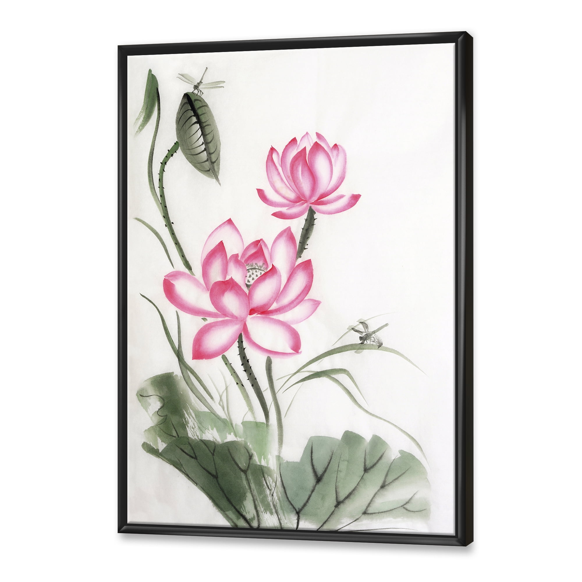 Designart 'The Dragonfly and Lotus I' Traditional Framed Canvas Wall Art Print
