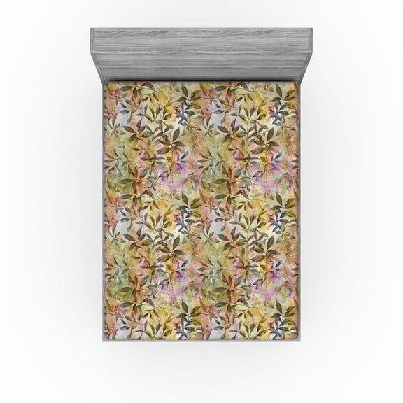 Ambesonne Leaf Print Fitted Sheet, Colorful Retro Leaves, California King, Khaki Pink Fawn