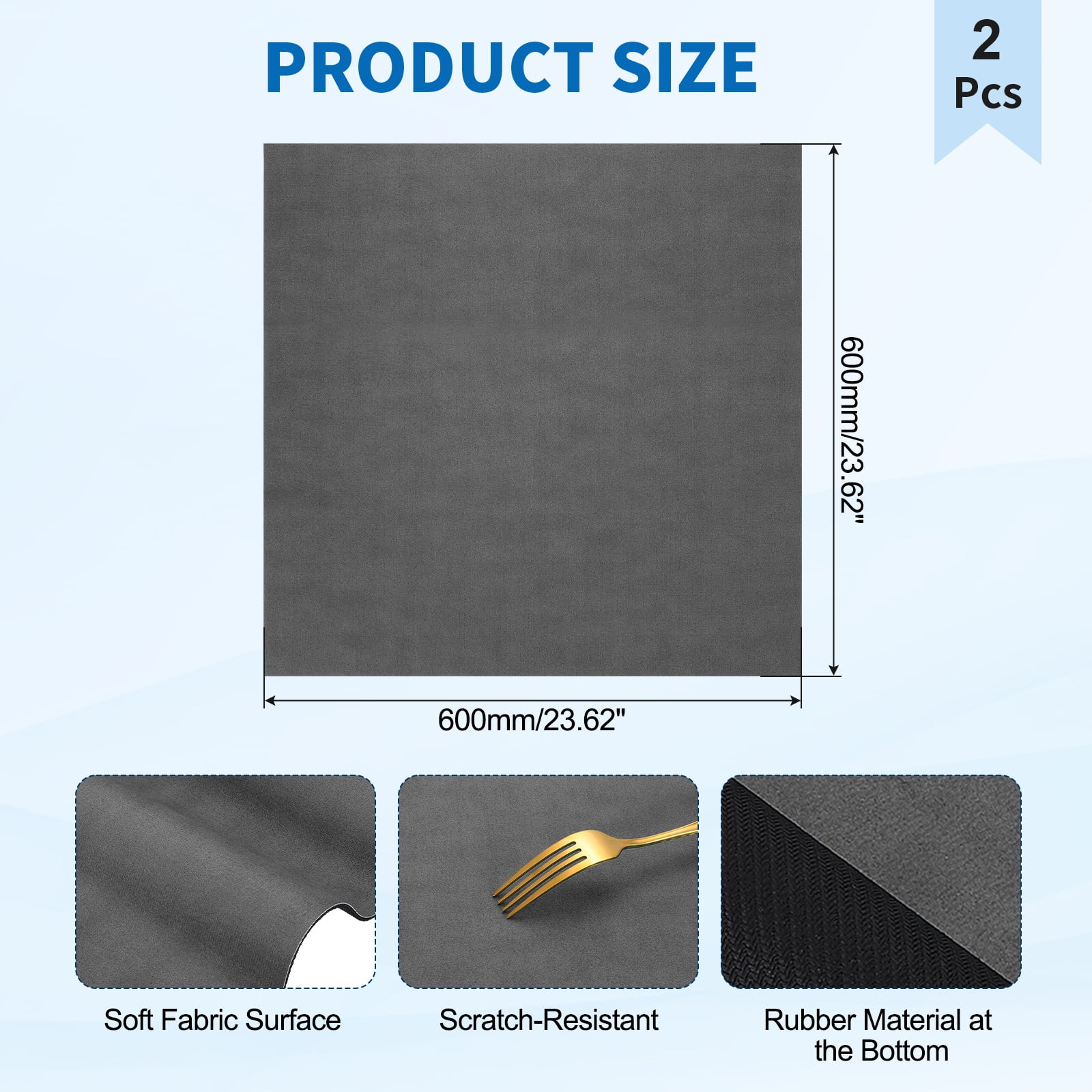 Washer and Dryer Top Protector Mat 24" x 24", 2Pack - Non-Slip, Quick Drying Rubber Washing Machine Top Cover Pad for Home Kitchen Laundry Room, Deep Gray