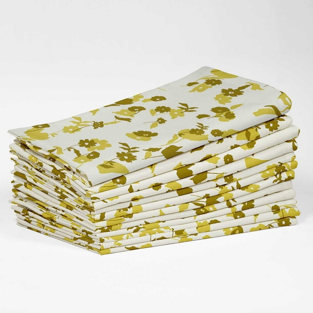 Vargottam Designer Cotton Canvas Napkins - Set of 12, 20-Inch, Warm Yellow Hues Nature-Inspired Floral Print, Durable & Absorbent Cloth Napkins for Dining, Parties, and Home Decor - Machine Washable