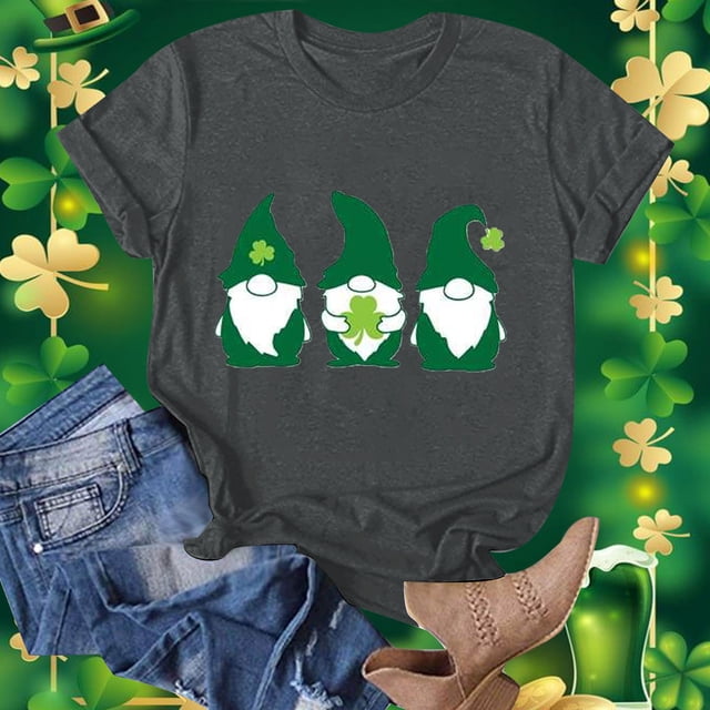 Fankiway Mode Femme Saint-Patrick Imprimé Col Rond Manches Courtes T-Shirt Décontracté Haut Manches Courtes Hauts Femmes Liquidation Chemises Femmes Manches Courtes