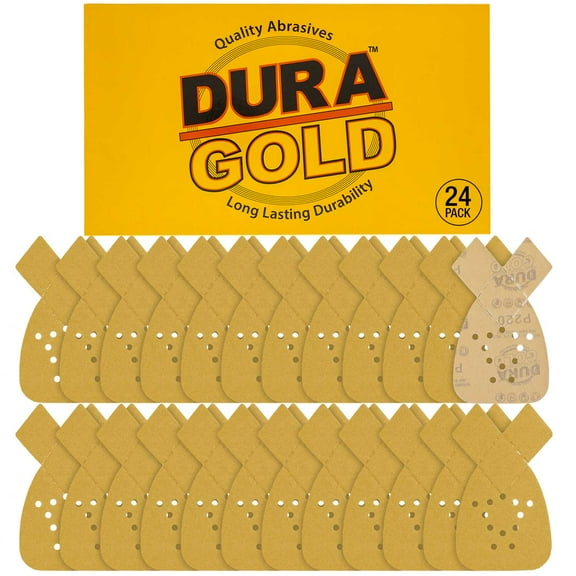 Dura-Gold Mouse Detail Sander Sandpaper Sanding Sheets - 220 Grit (Box of 24) - 12 Hole Pattern Hook & Loop Triangle Shaped Mouse Discs - Fits Black and Decker, Woodworking Wood Crafting, Auto