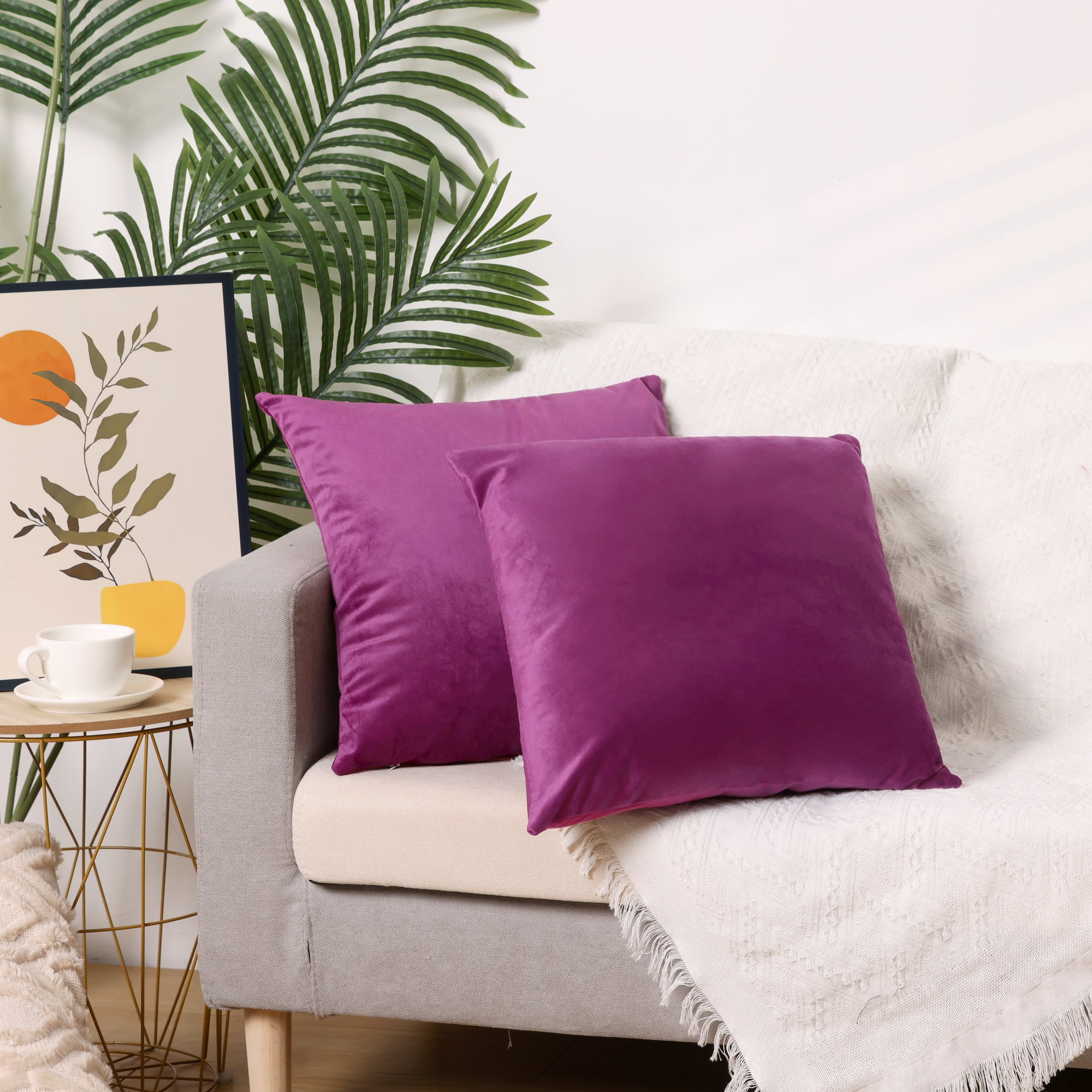 Unique Bargains Velvet Modern Zipper Cushion Decorative Throw Pillow Covers (2 Count) Purple 20" x 20"
