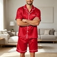 thumbnail image 2 of Homeyce Men's 2-Piece Satin Pajama Set with Short Sleeve Shirt Short Cool Breathable Home Sleepwear,Red XL, 2 of 4