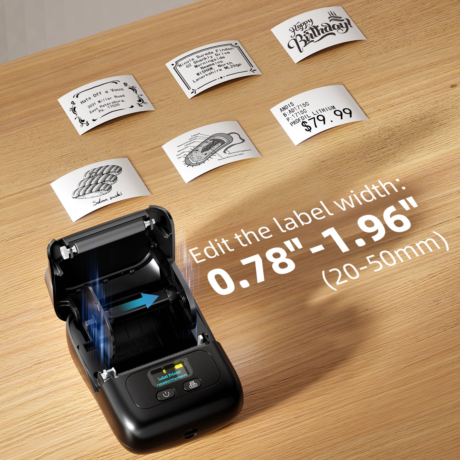 Phomemo M110 Label Maker Portable Label Printer, Sticker Printer For Small Business, Address, Office, Gift, Picture, Inkless Barcode Label Printer +4 Rolls Thermal Paper（Black）