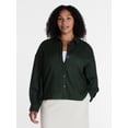 thumbnail image 2 of Time and Tru Women's Linen Blend Button Front Cropped Top with Long Sleeves, Sizes XS-XXXL, 2 of 6