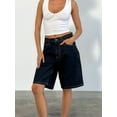 thumbnail image 4 of Women Baggy Denim Bermuda Shorts Y2k Vintage Straight Leg Casual Knee Length Jean Jorts with Pockets S, 4 of 9