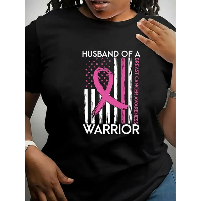 Sensibilisation au Cancer du Sein T-Shirt Graphique Drapeau Américain pour Femmes - T-Shirt à Manches Courtes Col Rond Décontracté, Haut d'Été Confortable