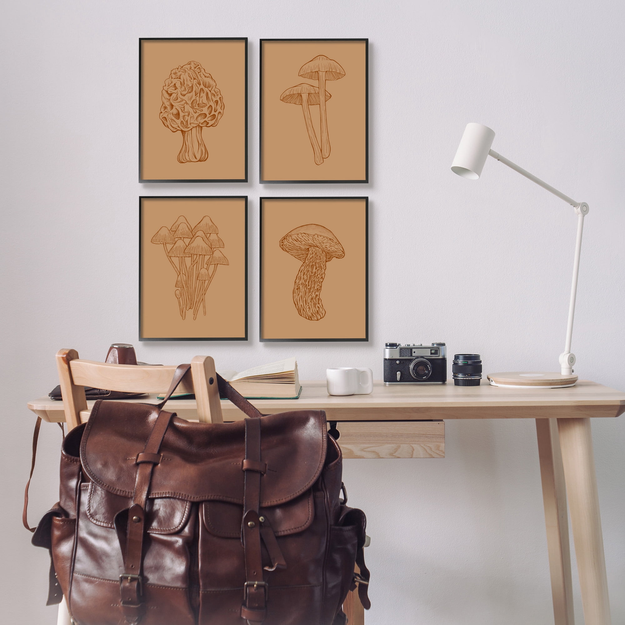 Stupell Industries Rustic Cottage Mushroom Sketches Graphic Art Black Framed Art Print Wall Art, Set of 4, Design by Ziwei Li