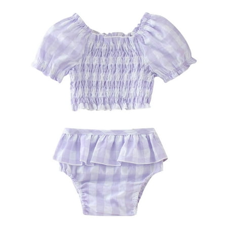

Toddler Girls Summer Clothes Short Sleeve Plaid Print Tops Shorts 2Pcs Outfits Set For Girls Summer Clothes Kids Clothing Set