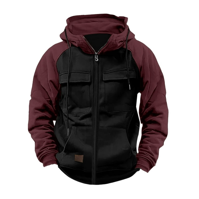 KIHOUT Zip up Hoodie Men Full Zip Long Sleeve Sweatshirt Tactical Hooded Drawstring Pullover with Multi Pocket Workout Jacket