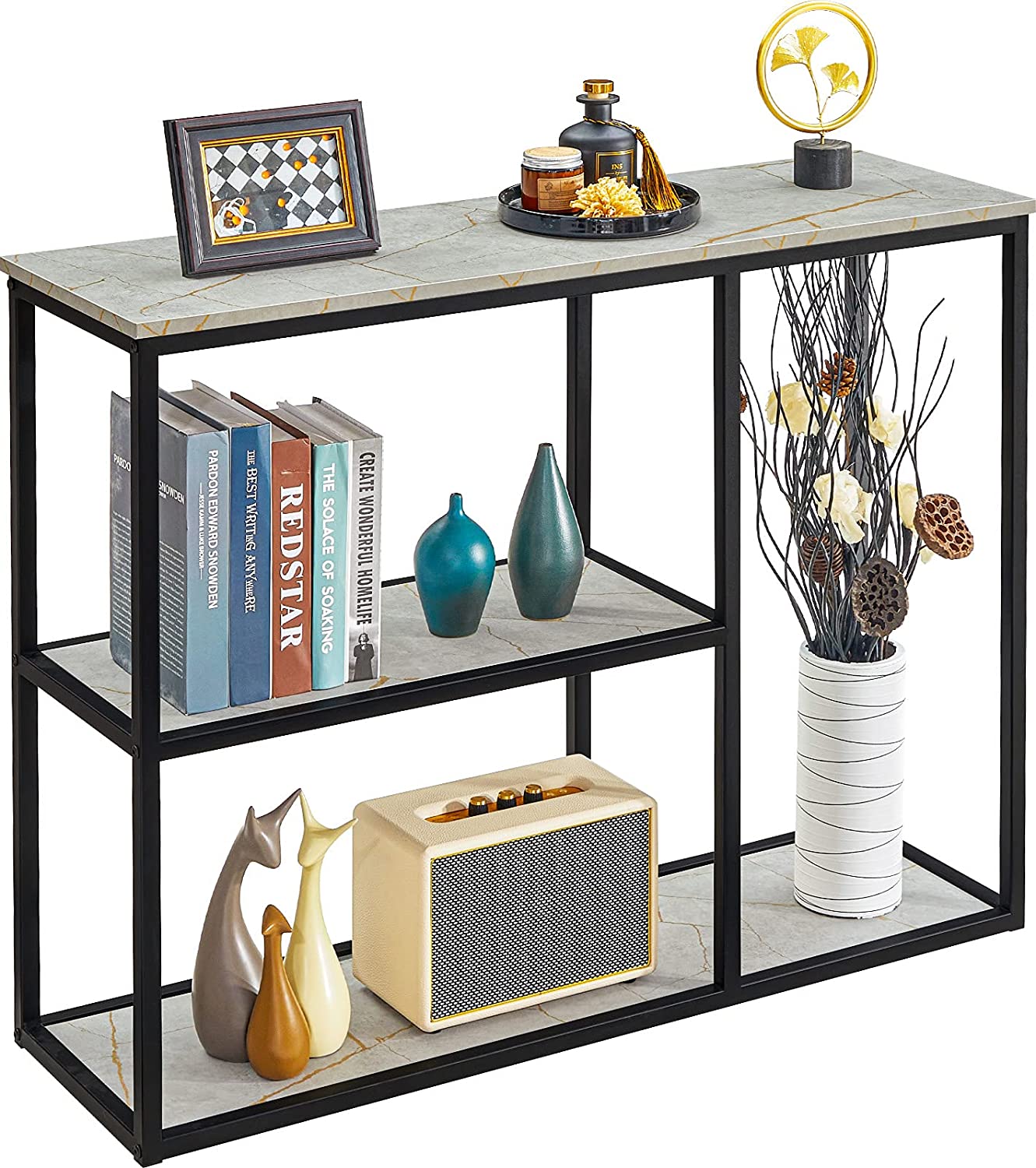 Console Table, 12 Inch Narrow Sofa Table with 3Tier Storage Shelves