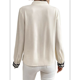 thumbnail image 3 of Blusas de Trabajo para Mujer, con Botones, Larga, Cuello en V, Encaje, Informales, Abotonadas, Camisas de Moda de Otoño. Beige L, 3 of 7