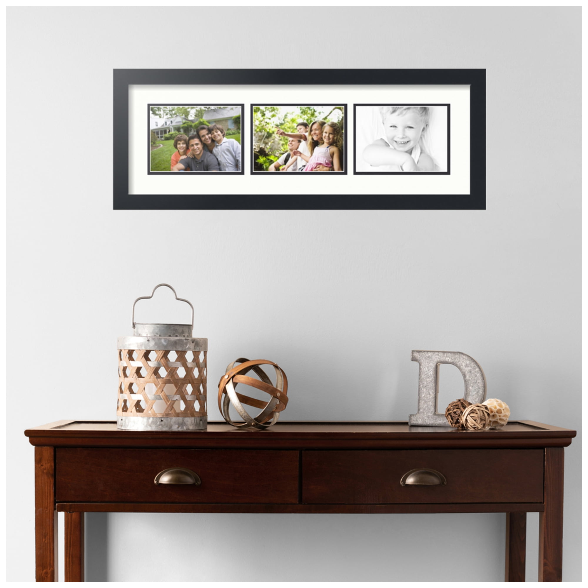 ArtToFrames Collage Photo Picture Frame with 3 - 5x7" Openings, Framed in Black with Fabric White and Black Mats (CDM-3926-2135)