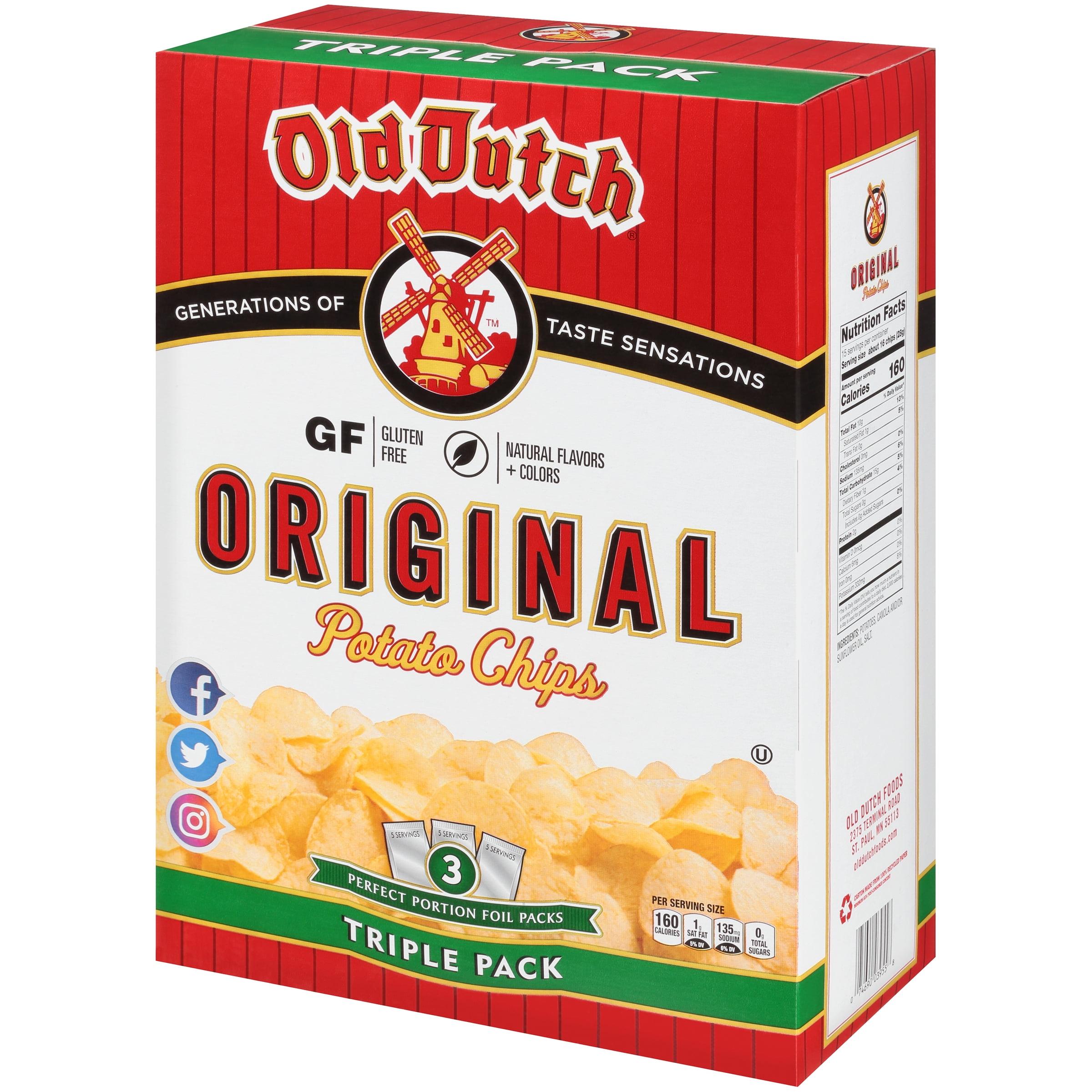 Old Dutch Original Potato Chips, 5 oz., 3 Count