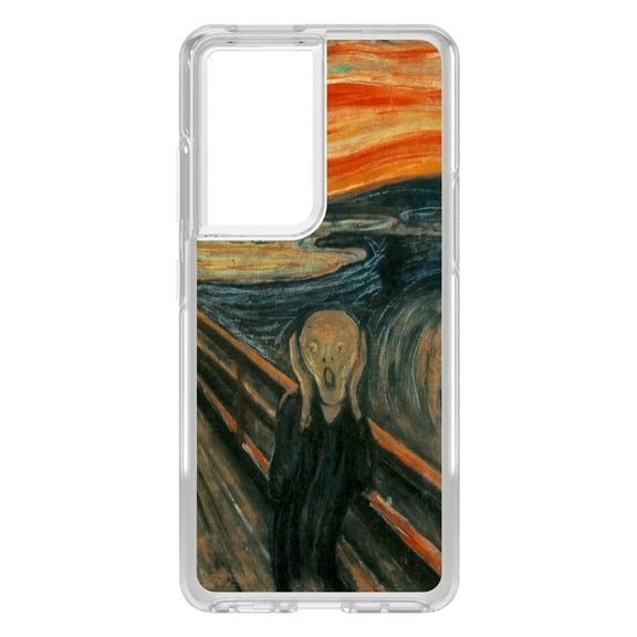 DistinctInk Clear Shockproof Hybrid Case for Galaxy S21 ULTRA 5G (6.8" Screen) - TPU Bumper, Acrylic Back, Tempered Glass Screen Protector - Edvard Munch The Scream - Classic Art