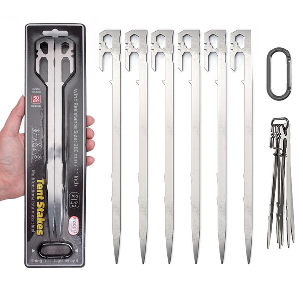 Tienda de campaña de acero inoxidable 420 con clavos para el suelo, fija con pilotes, de gran dureza, para montañismo, camping y arena, 28 cm