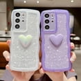 thumbnail image 3 of Compatible with Samsung Galaxy S21 Ultra Case,Cute 3D Love Heart Case,Fashion Shell Pattern Curly Wave Matte Frame Edge Soft Shockproof Protective Cases Cover for Women (Purple), 3 of 12