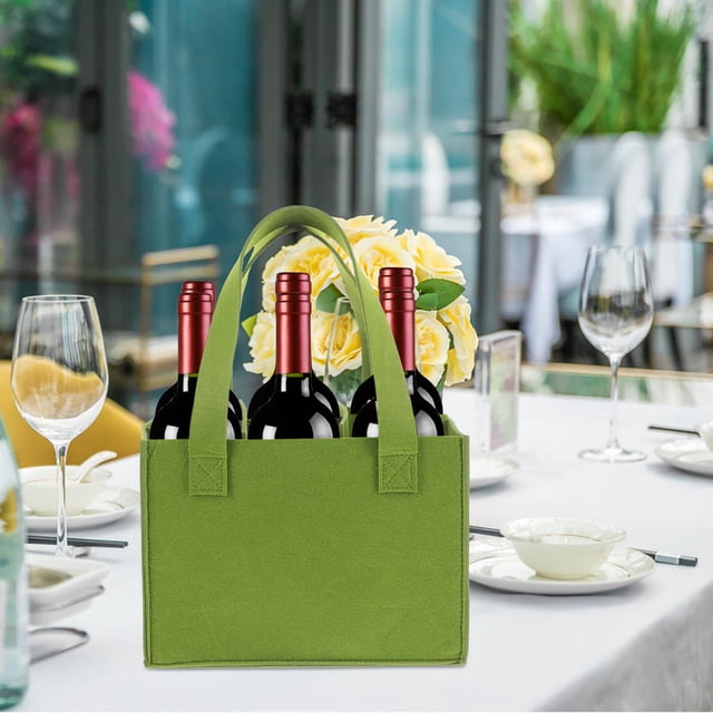 unbranded Bolsa Para Vino Reusable Verde De Fieltro Para Almacenamiento Y Transporte En Auto Duradera Y