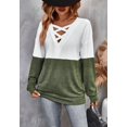 thumbnail image 4 of Criss Cross Front Drop Shoulder Color Block Sweater for Women White Medium, 4 of 5
