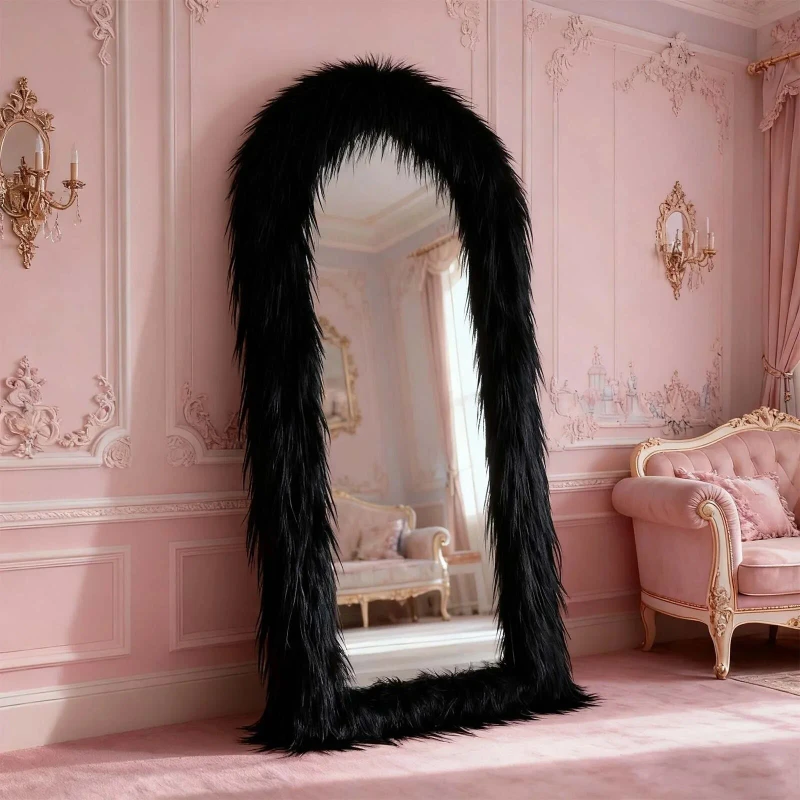 Lumora 32"x 71" Arched Full Length Mirror Large Free Standing Mirror with Fluffy Framed, Black