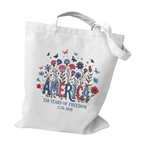 250th Anniversary Decorations - Tote Bag,America 250 Years of Freedom Canvas Totes,Patriotic Flower Print Shoulder Bag for Holiday Gifting,Travel Gym Beach