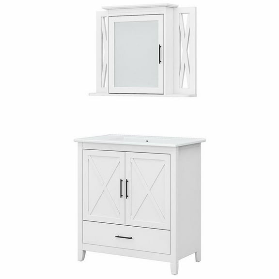 Pemberly Row Engineered Wood Bathroom Vanity Sink with Mirror in White Ash