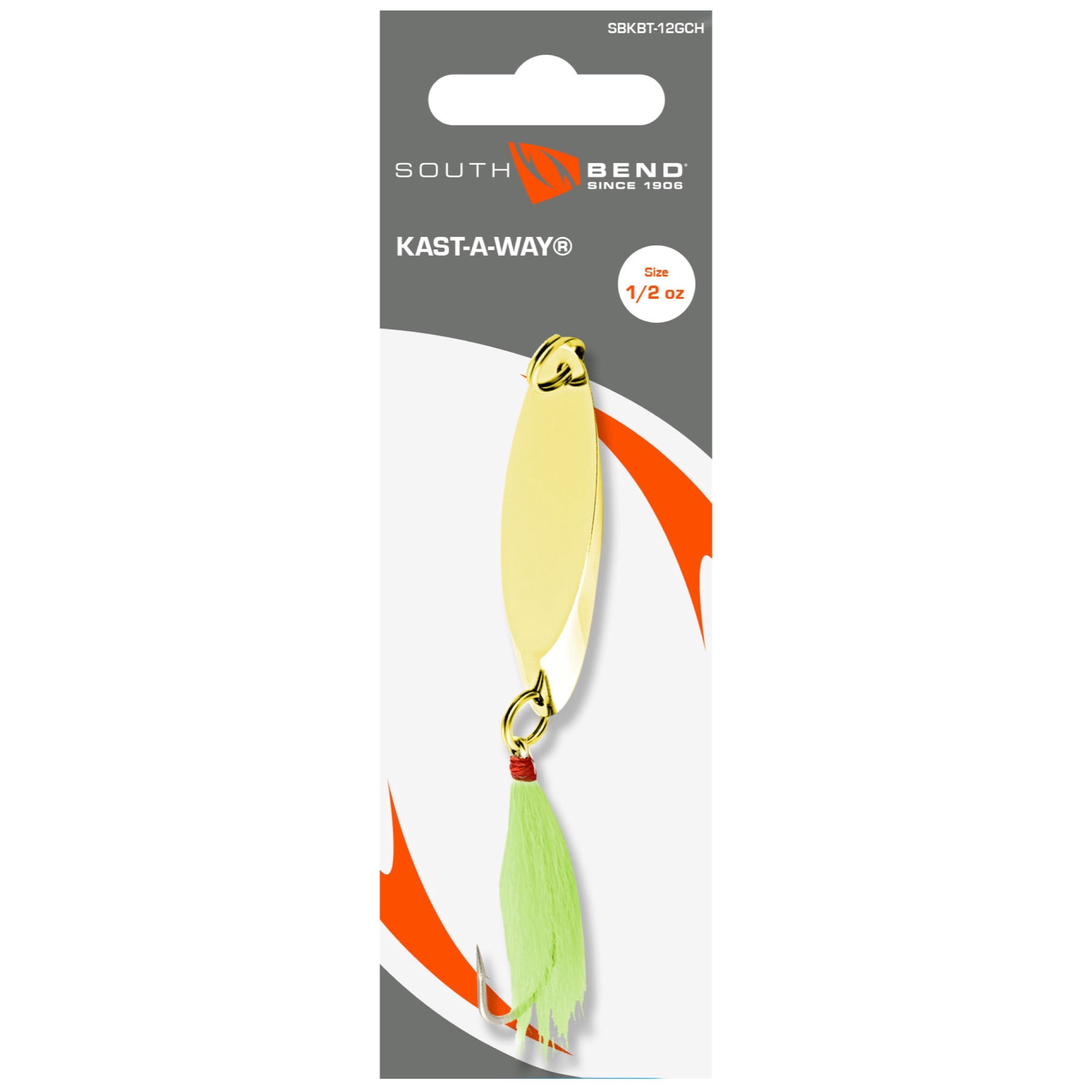 South Bend Kast-A-Way 1/2oz. Bucktail Gold Chartreuse, Fishing Spoons