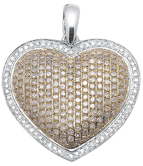 Puffed Heart Pendant Charm Diamond Cut Solid 10K Yellow White Gold Two Tone Puffed Heart Pendant Charm Diamond Cut Solid 10K Yellow White Gold Two Tone