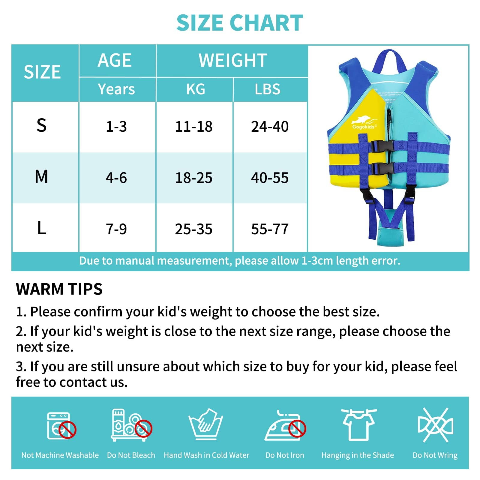 Gogokids Kids Swim Vest Life jackets for Toddler,Buoyancy Float Swim Learning Training Swimwear Vest Suitable for Boys and Girls 33-77 lbs/1-9 Years
