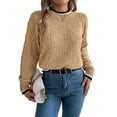 thumbnail image 3 of Sweaters for Women Striped Trim Drop Shoulder Sweater Sweaters Khaki S, 3 of 9