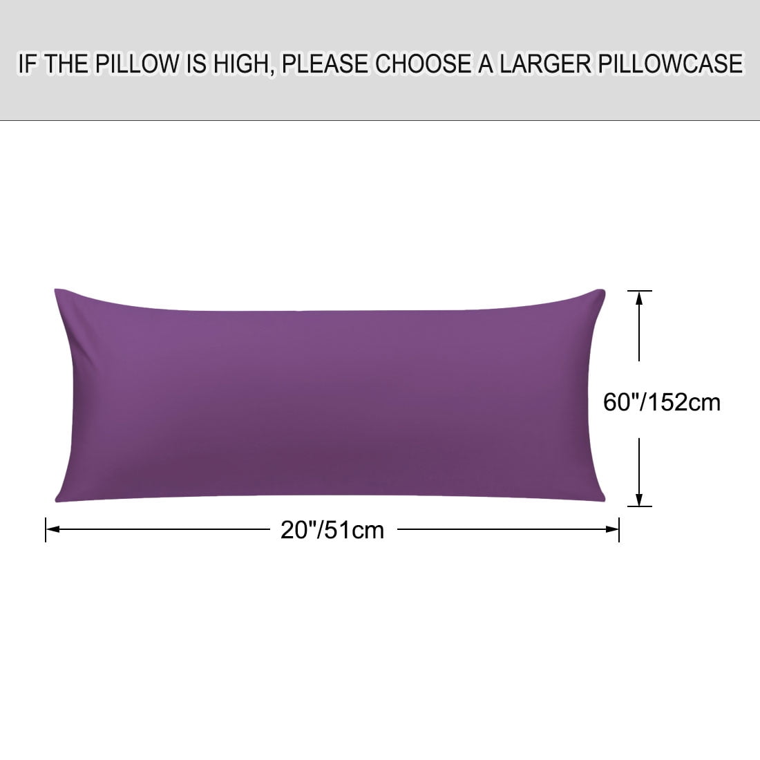 Unique Bargains Pillowcases 2 Pack 100% Cotton Body Pillow Covers Purple 20" x 60"