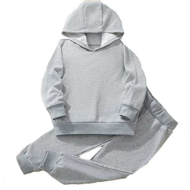 WEIYLL Boys Sets Outfits Active Sweat 2 Piece Sweatshirt Sweatpants Basic Solid Jogger Pants Light Gray Suits 3-4 Years