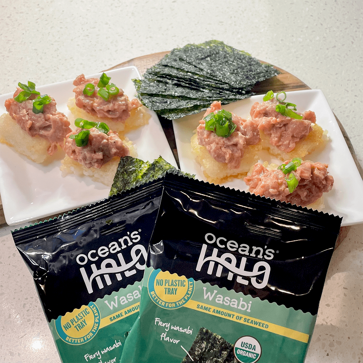 Ocean's Halo Organic Wasabi Seaweed Snack, 25 Pack Crispy Nori Case