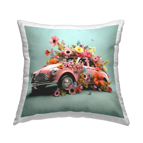 Stupell Industries Antique Car with Blossoms Decorative Printed Throw Pillow, 18 x 18