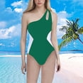 thumbnail image 2 of Baqcunre One-Shoulder Color Block Swimsuits: Women's Tummy Control & Sporty Swimwear, 1 Pc One-Piece Swimwear Green L, 2 of 4
