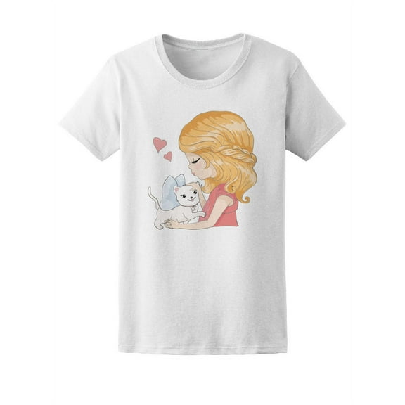 Cute Girl And Kitty Love T-Shirt Women -Image by Shutterstock, Female XX-Large