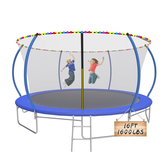 Ovatoys Ovatoys 1600LBS 16FT Trampoline for Adults and Kids,Trampoline with Enclosure,Light,Additional 6 Stabilizer Bars,Recreational Trampoline with Ladder, Heavy Duty Trampoline Capacity for 8-9 Ki