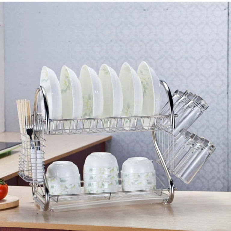 Kitchen Dish Drying Rack Double-deck Dish Chopsticks Glass