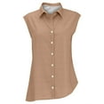 thumbnail image 4 of ZHENHONG Button Down Shirts for Women,Casual Linen Sleeveless Collared Tops Plain Oversized Turn Down Collar Work Blouses,Yellow Women Blouses, 4 of 8