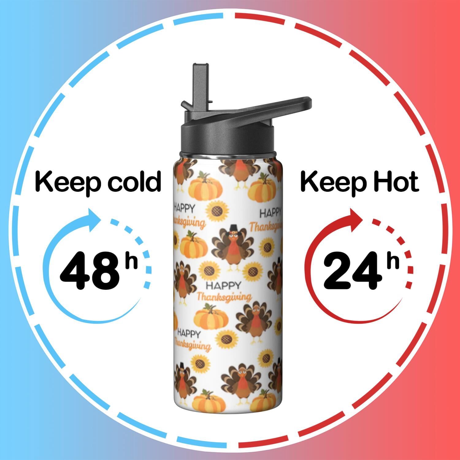 Double Walled Insulated 18oz Stainless Steel Sports Holiday Gifts Themed Water Bottle with Handle Lids Wide Mouth, Leakproof, 24Hrs Cold 12Hrs Hot, Gym Flask for Holiday Gifts Themed Lovers
