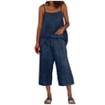 thumbnail image 6 of Cagogo Women V Neck Sleeveless Tank Top Wide Leg Pants Two Piece Set Casual Summer Outfits Loose Fit Tops Comfy Pants Matching Lounge Sets Tracksuits Travel Airport Clothes, Navy 2XL, 6 of 8