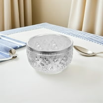 LOLIPPYY Silver Tin Serving Bowl for Thai Cuisine Rice and Salad with Traditional Carved Metal