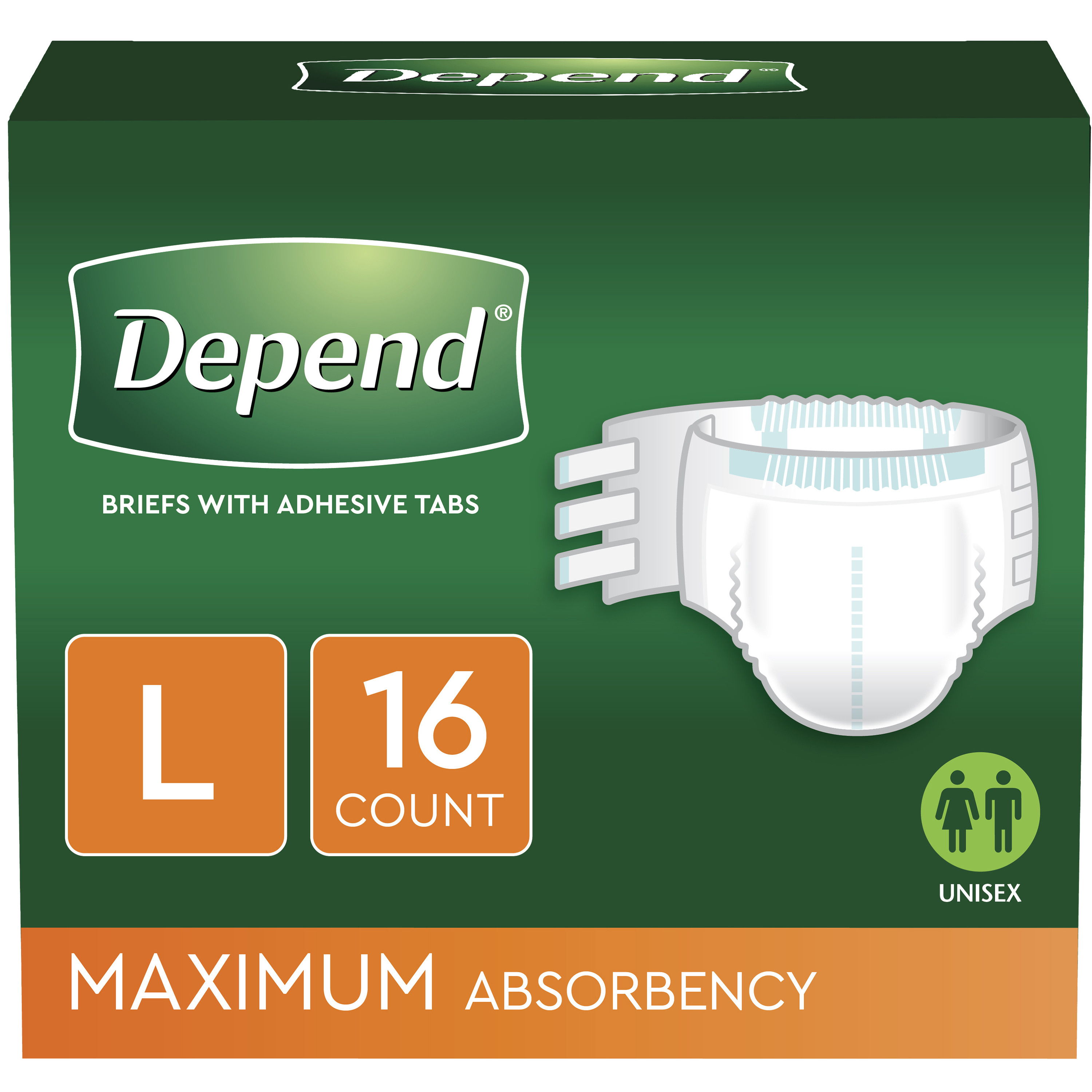 Depend Incontinence Protection with Tabs, Maximum Absorbency, L